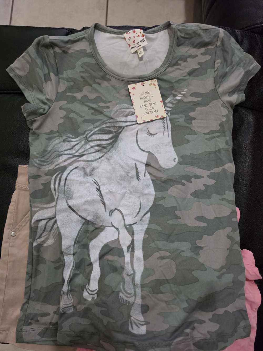 Girls' Camouflage Unicorn Short Sleeve Tee - Green